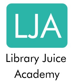 Turquoise rectangle with the letters LJA inside in white. Beneath, in black, are the words Library Juice Academy