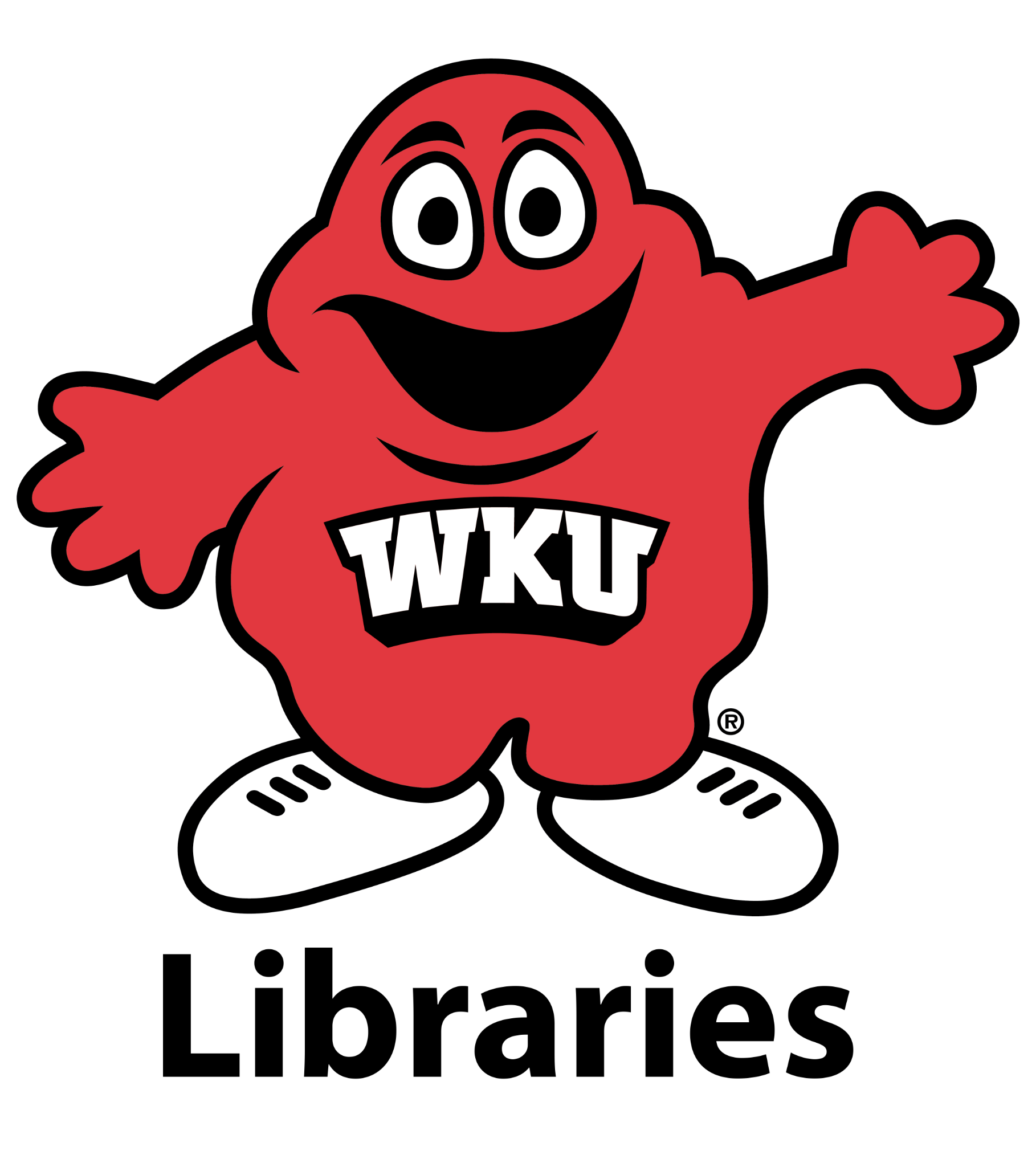 Western Kentucky University Libraries logo with mascot, Big Red